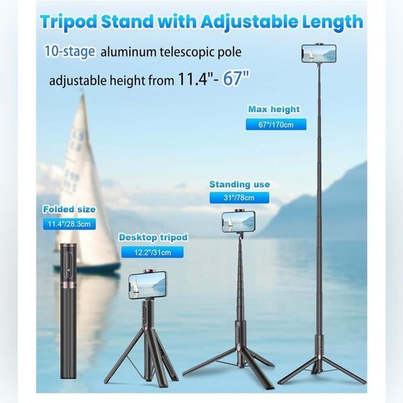 Black Tripod & Selfie Stick with Wireless Remote - Picture 3 of 5